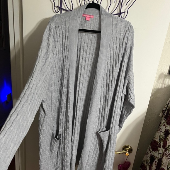 🤎 4X Woman Within Light Gray Cable Knit Long Duster Cardigan - Picture 1 of 9